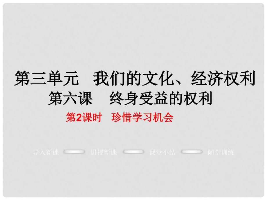 八年级政治下册 第3单元 我们的文化、经济权利 第六课 终身受益的权利 第2框 珍惜学习机会教学课件 新人教版_第1页