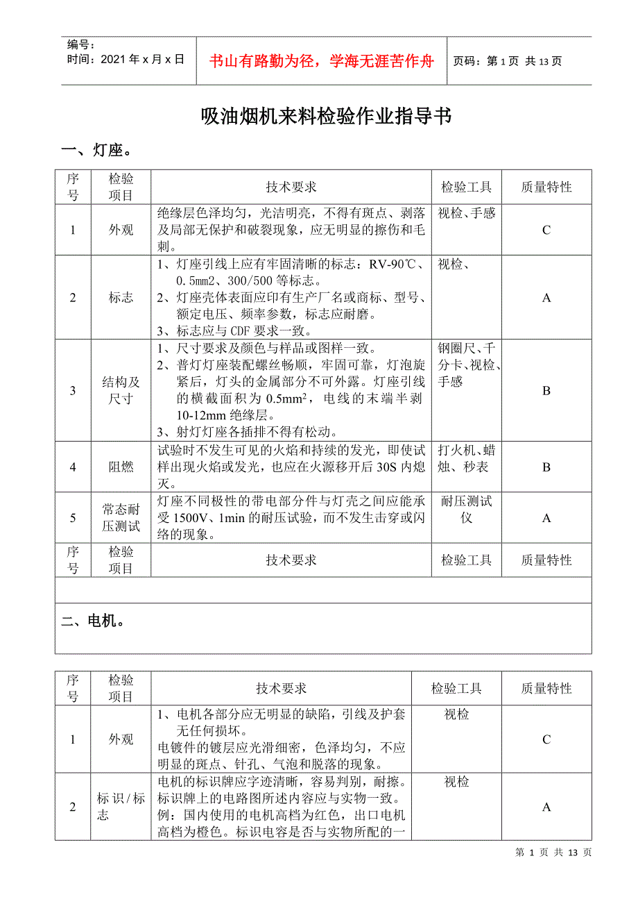 奥龙品质文件---原材 料检验规程_第1页