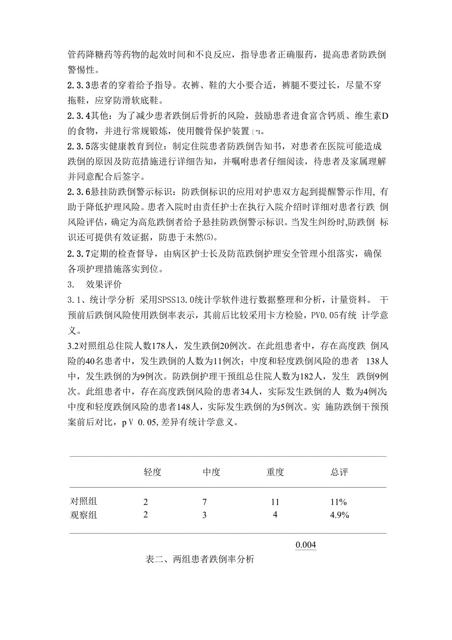 应用防跌倒干预在脑外伤后遗症患者的效果观察_第4页