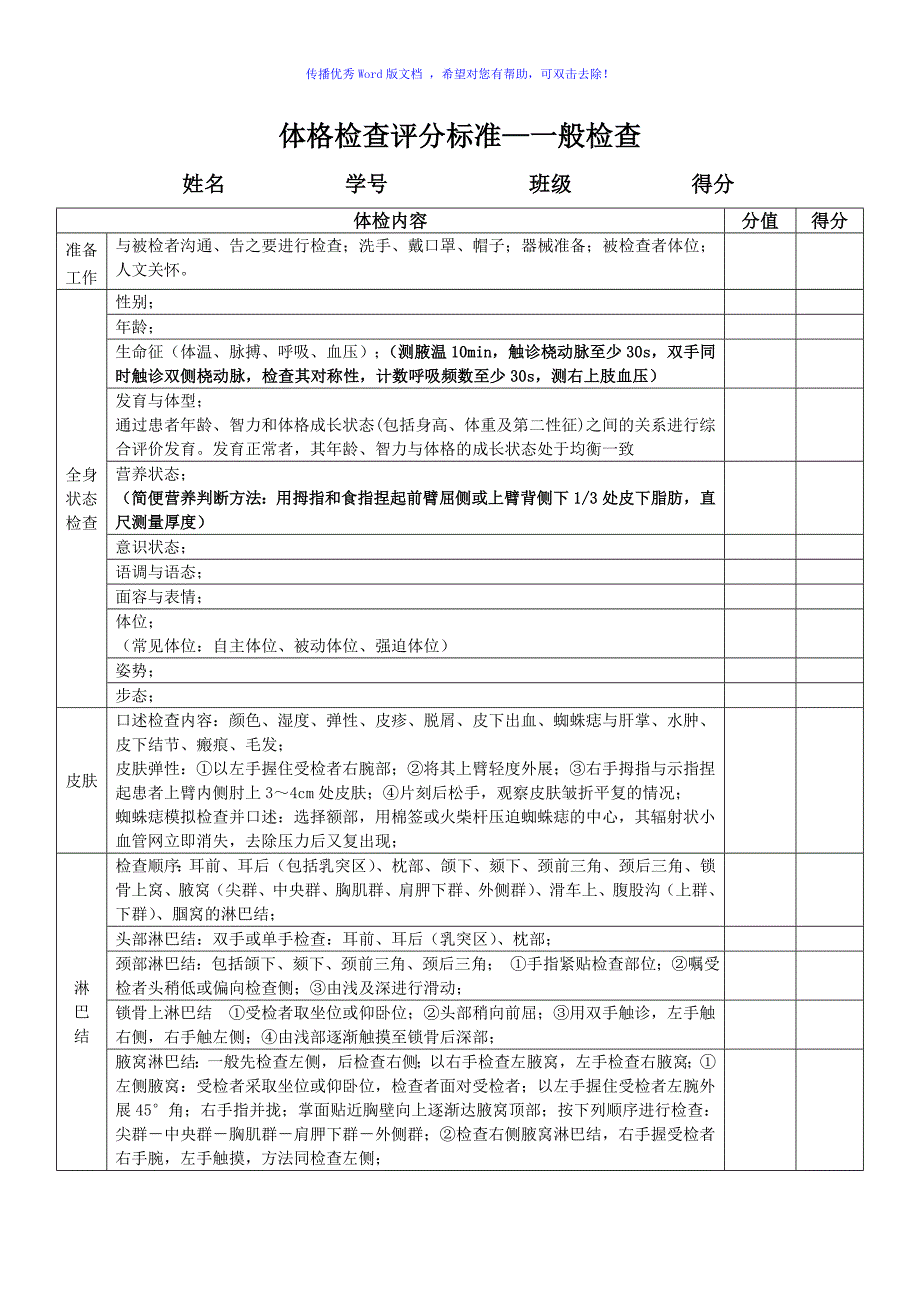 全身体格检查标准学生版Word编辑_第2页