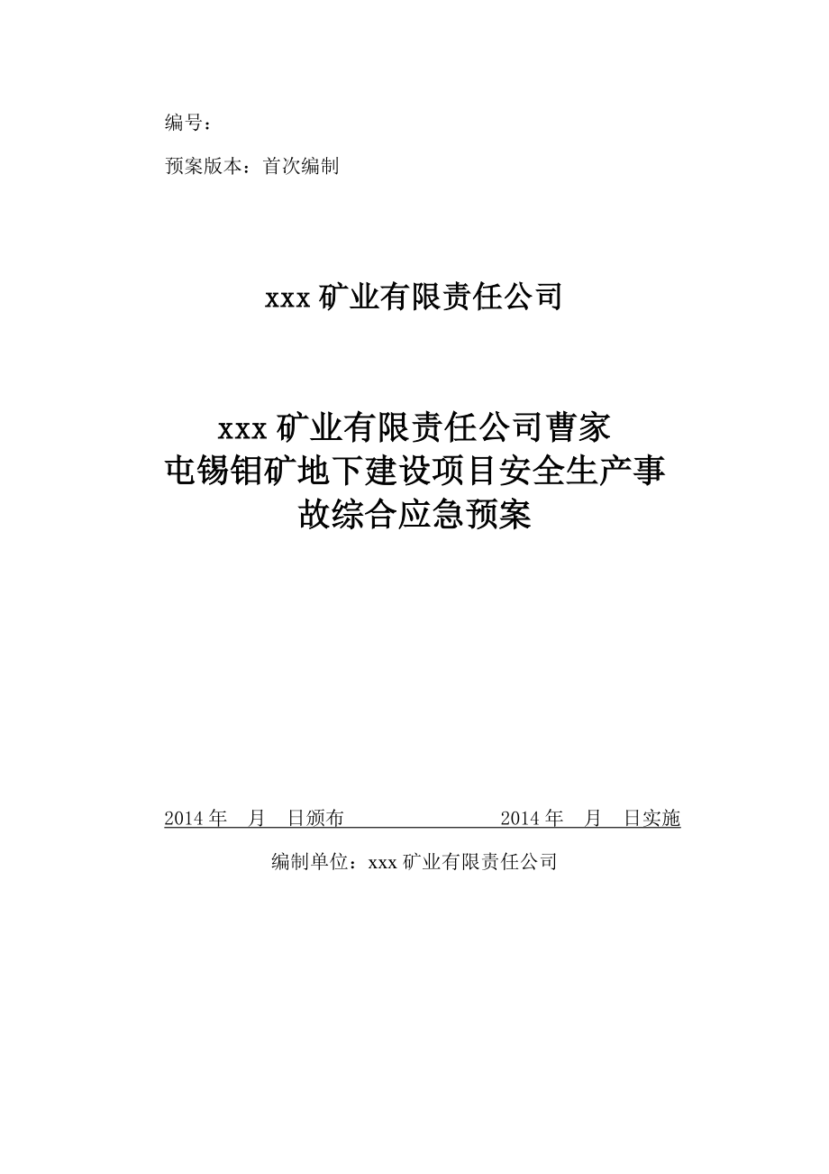 地下矿山建设项目生产安全事故综合应急预案_第1页