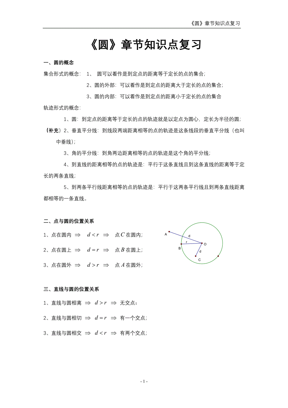 初三《圆》章节知识点复习专题_第1页