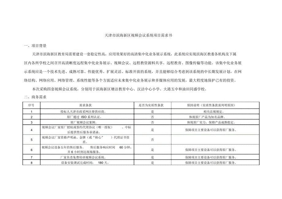 天津滨海新区视频会议系统项目需求书_第1页