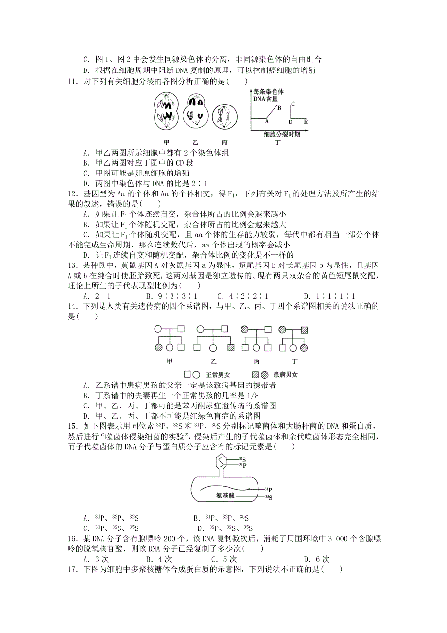 2010-2011年高三生物月考试卷_第3页