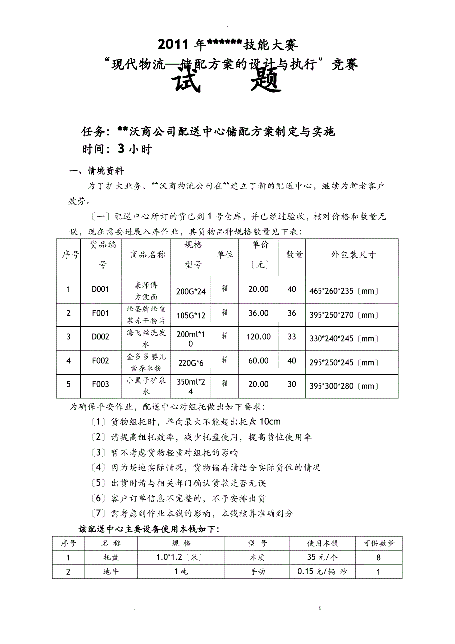 仓储配送方案设计__比赛用题_第1页