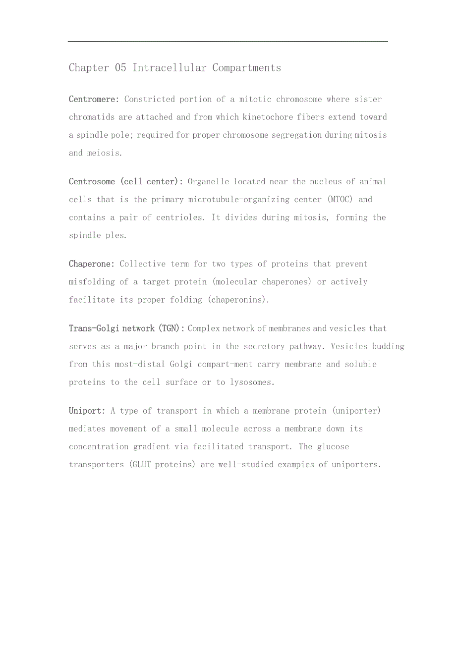 细胞生物学试卷：Chapter 05 Intracellular Compartments_第1页