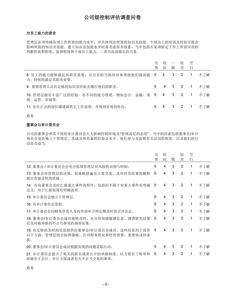 上市公司内控公司级控制评估调查问卷_第4页