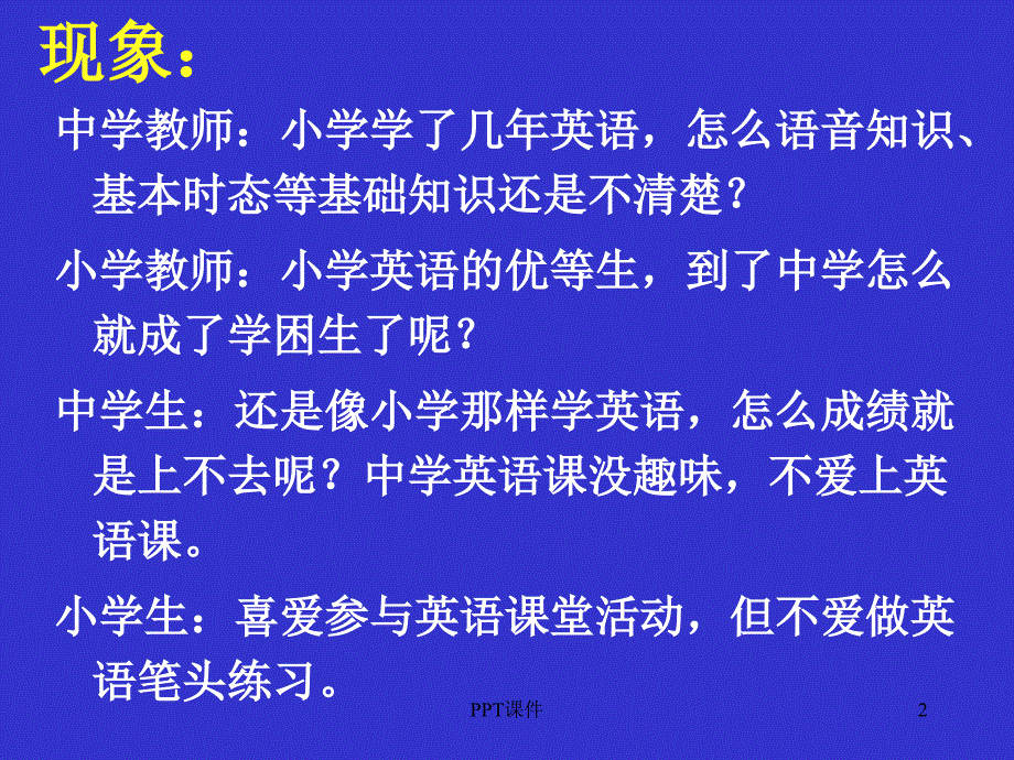 小学初中英语衔接教学的现状与思考课件_第2页