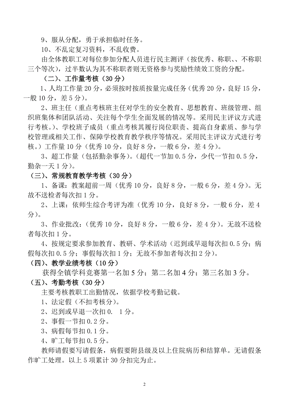 小学教师绩效工资考核方案_第2页