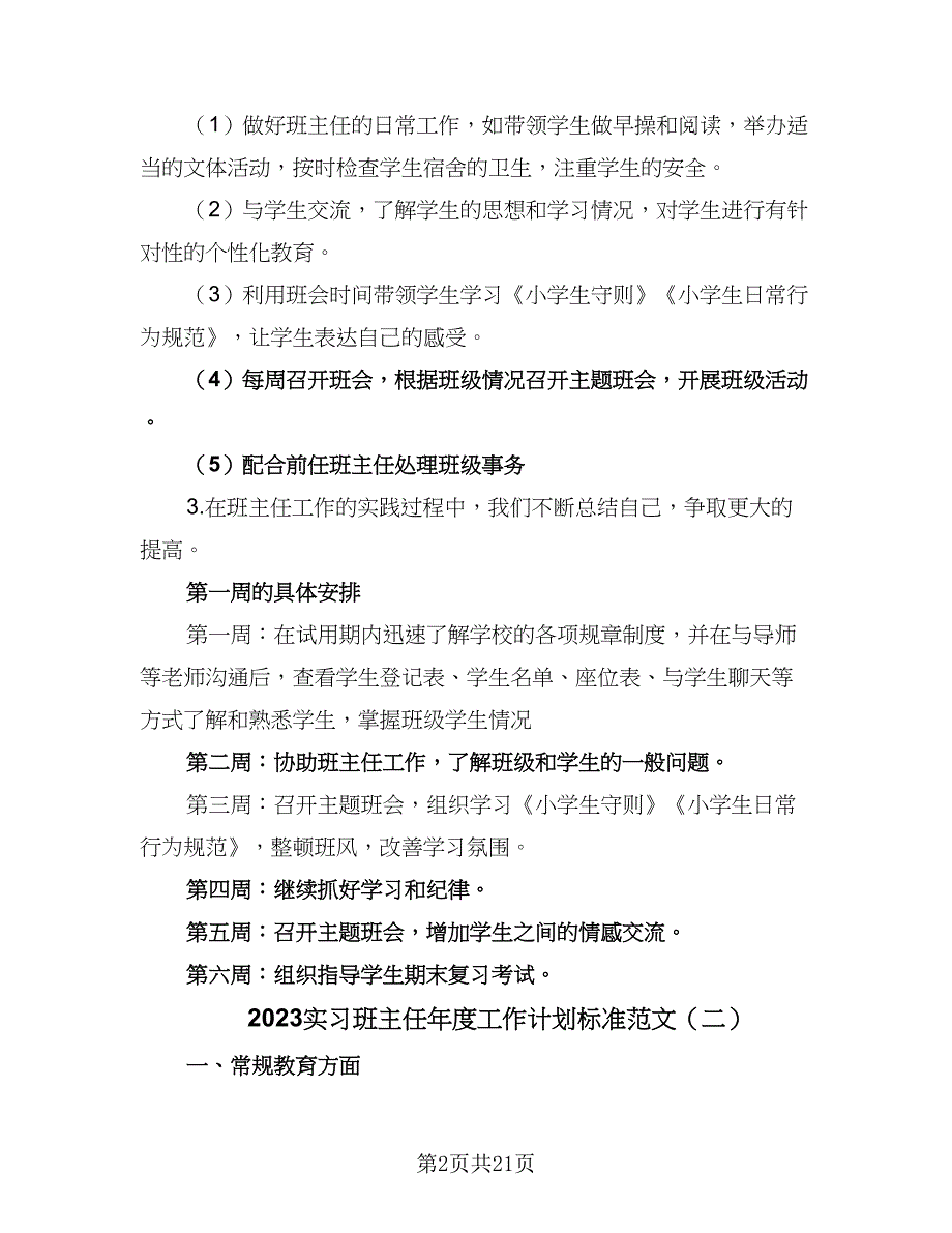 2023实习班主任年度工作计划标准范文（七篇）.doc_第2页