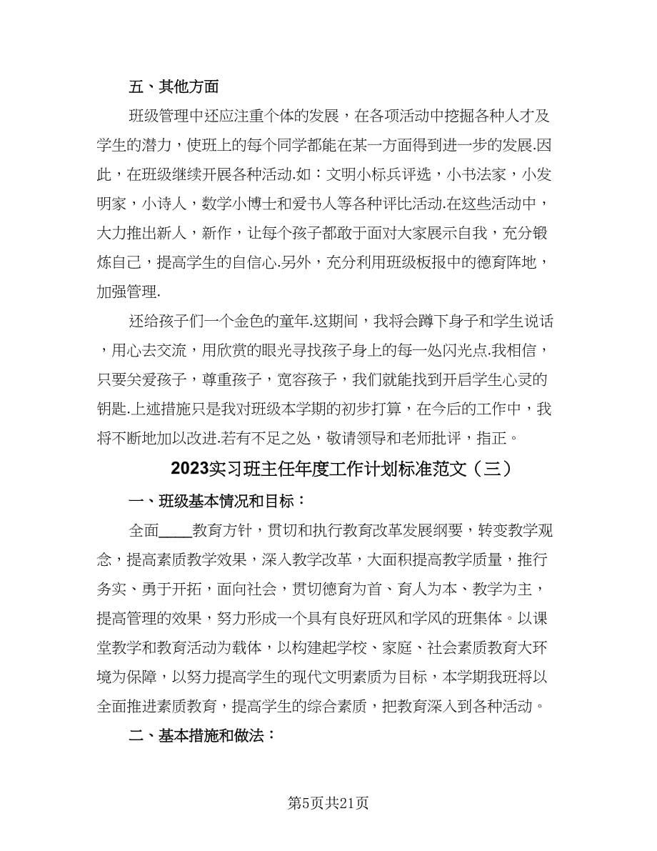 2023实习班主任年度工作计划标准范文（七篇）.doc_第5页