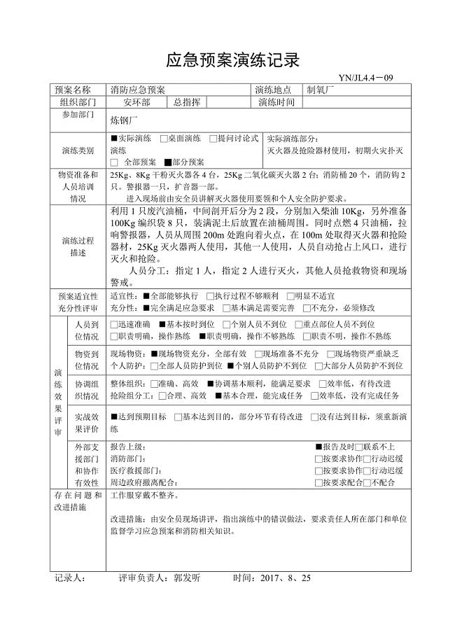 应急预案演练记录表 (1)
