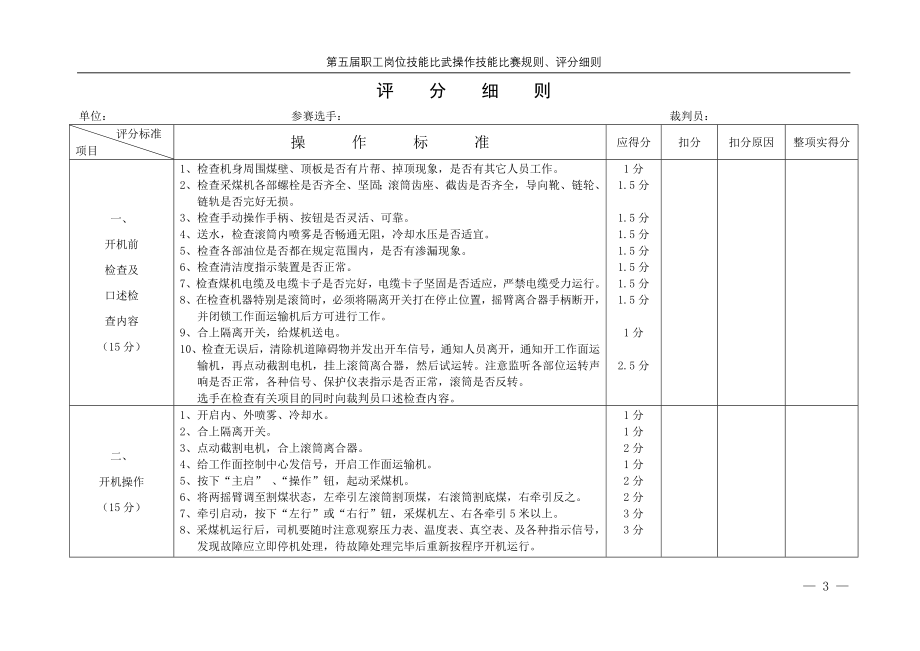 煤矿技能比武《操作技能比赛规则--操作技能评分细则》.doc_第3页