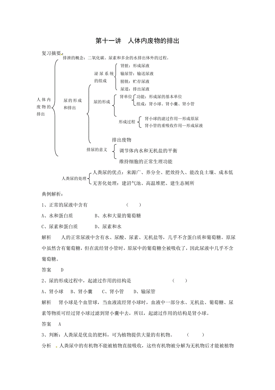 2010届中考生物人体内废物的排出复习题1.doc_第1页