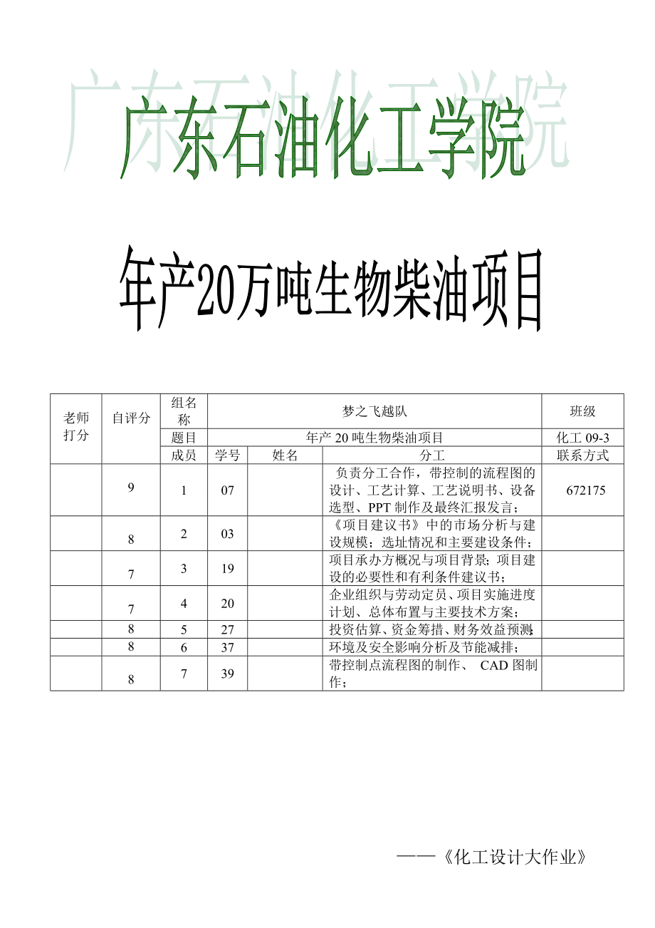 年产20万吨生物柴油项目可行性方案.doc_第1页