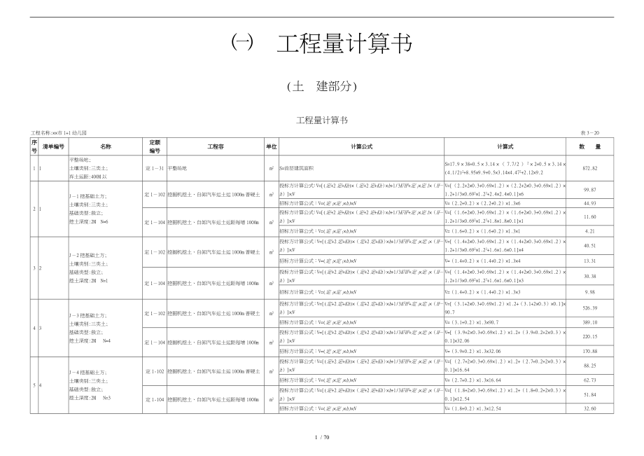 全套工程量计算书(土建、装饰装修、给排水、消防、采暖、电气)_第1页