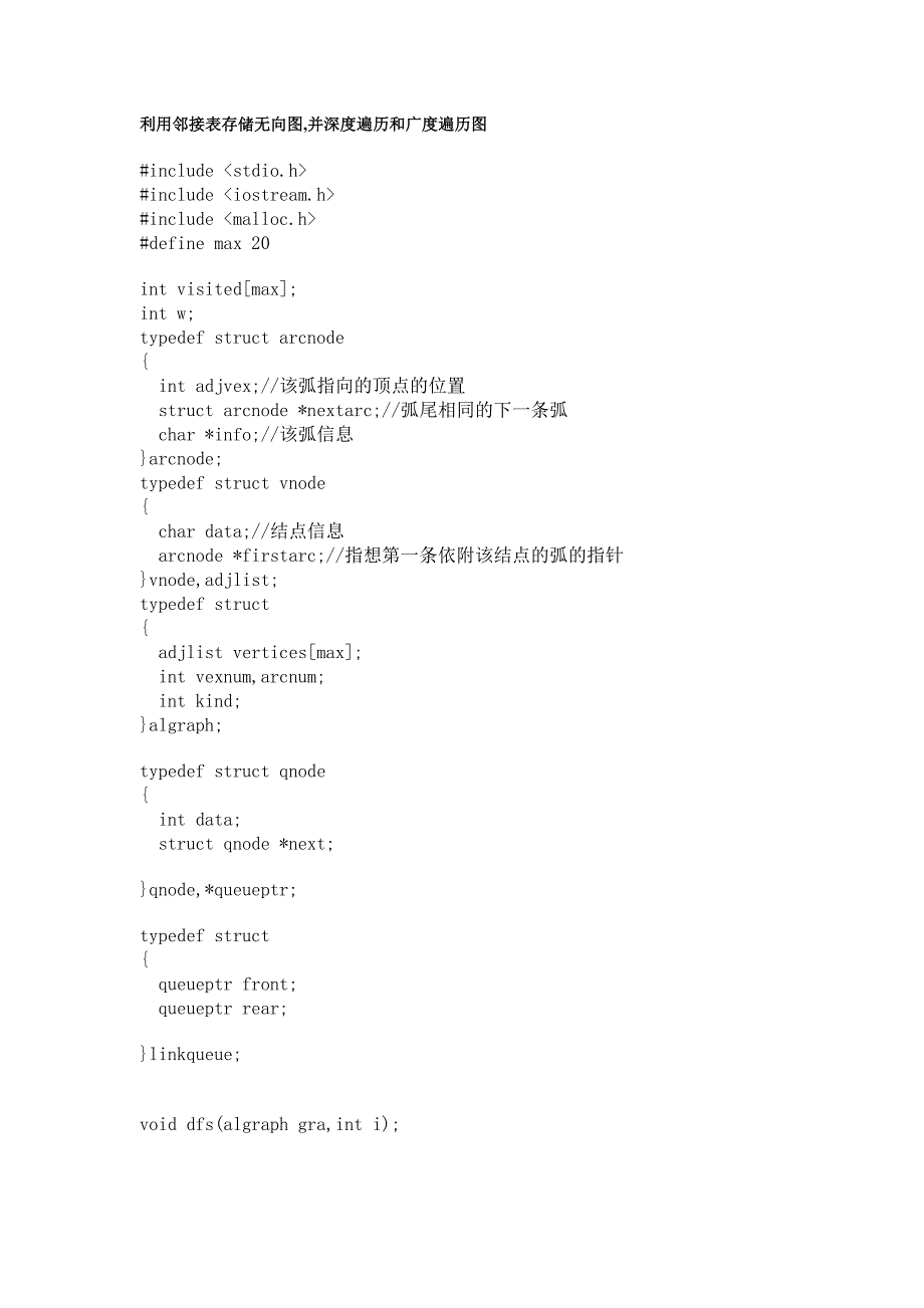 利用邻接表存储无向图,并深度遍历和广度遍历图.doc_第1页