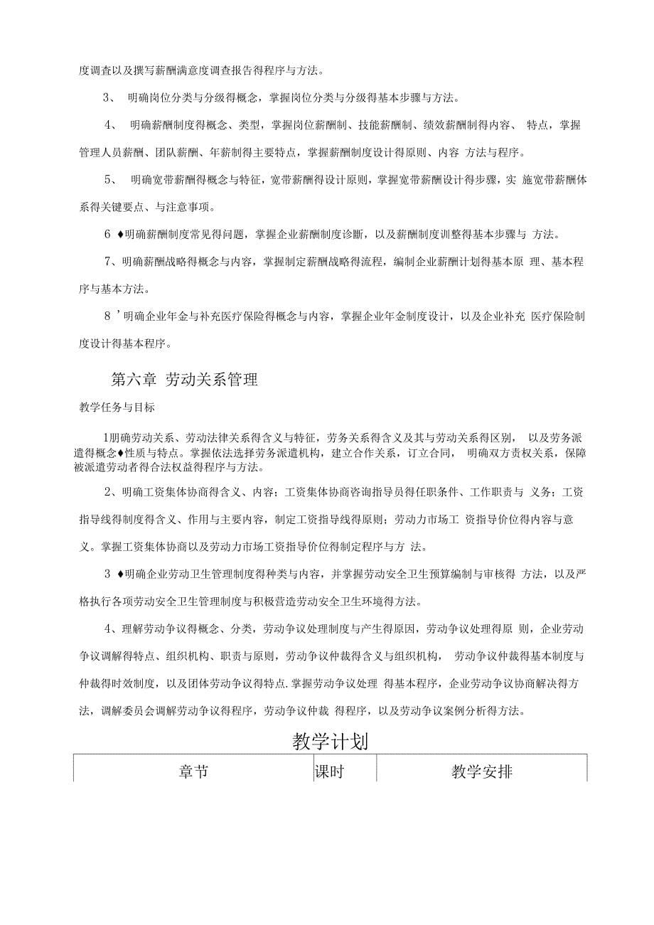 人力资源管理师四级教学计划及大纲_第5页