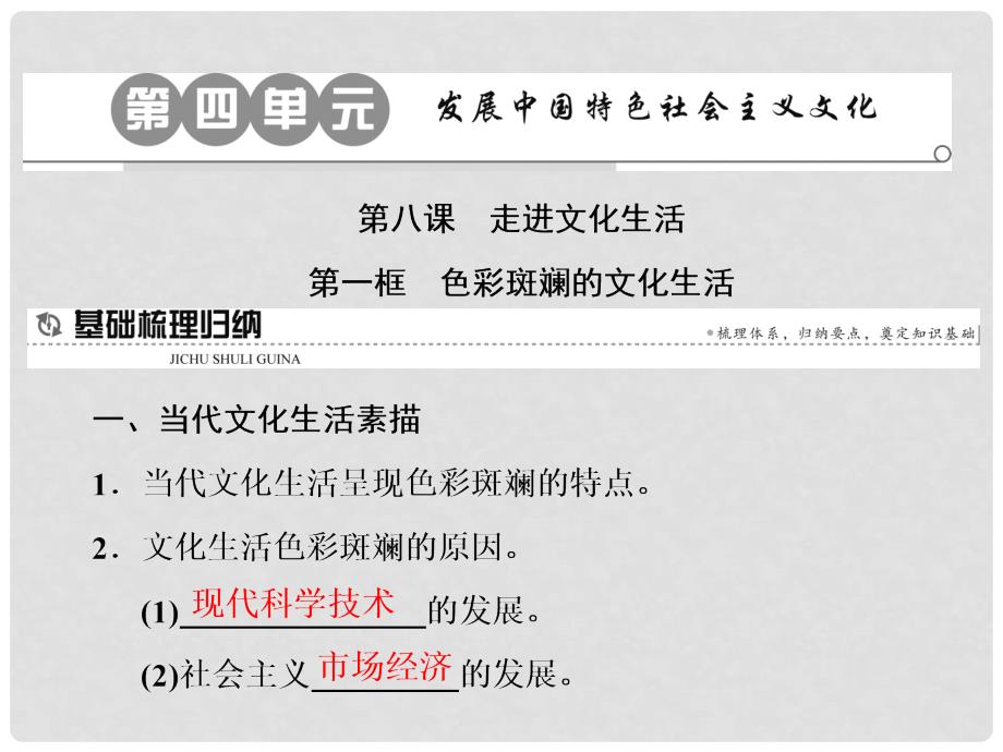 高中政治 第八课 走进文化生活 第一框 色彩斑斓的文化生活课件 新人教版必修3_第1页