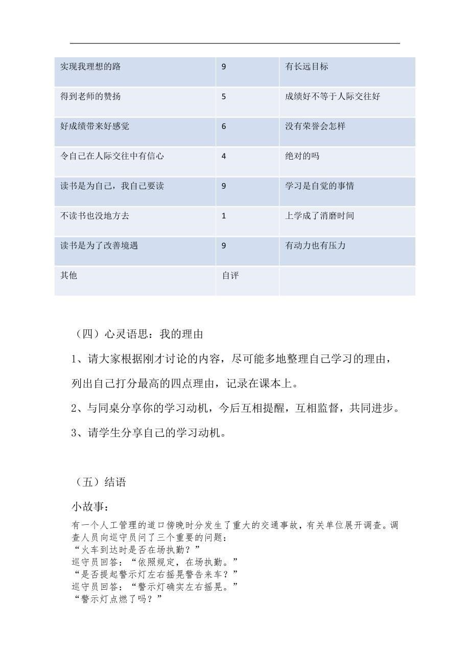 七年级心理健康教育：第二单元教案之我的学习动机_第5页