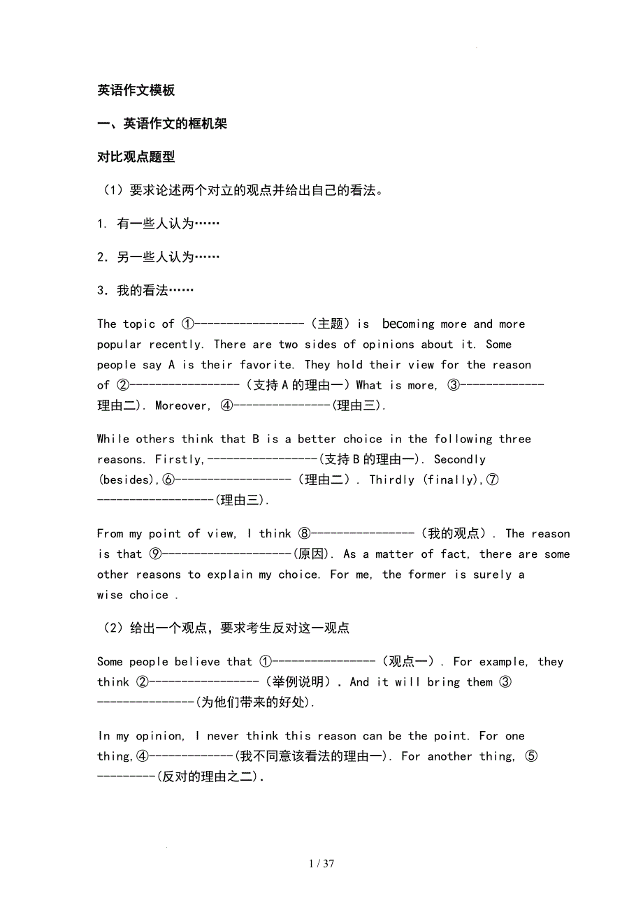 高考英语二轮专题作文模板框架背诵版.docx_第1页