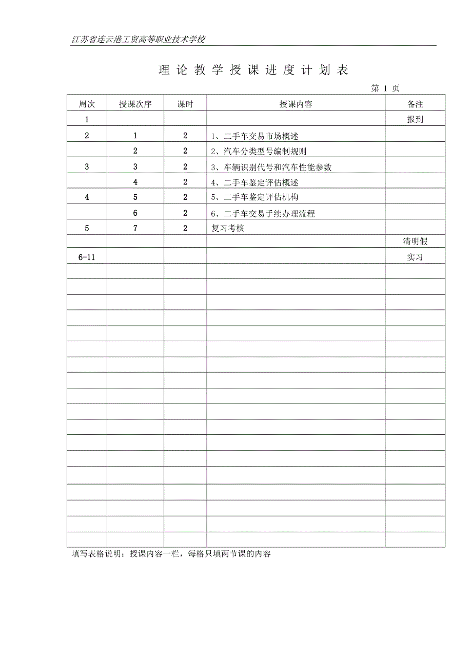 二手车鉴定与评估学期授课进度计划_第3页