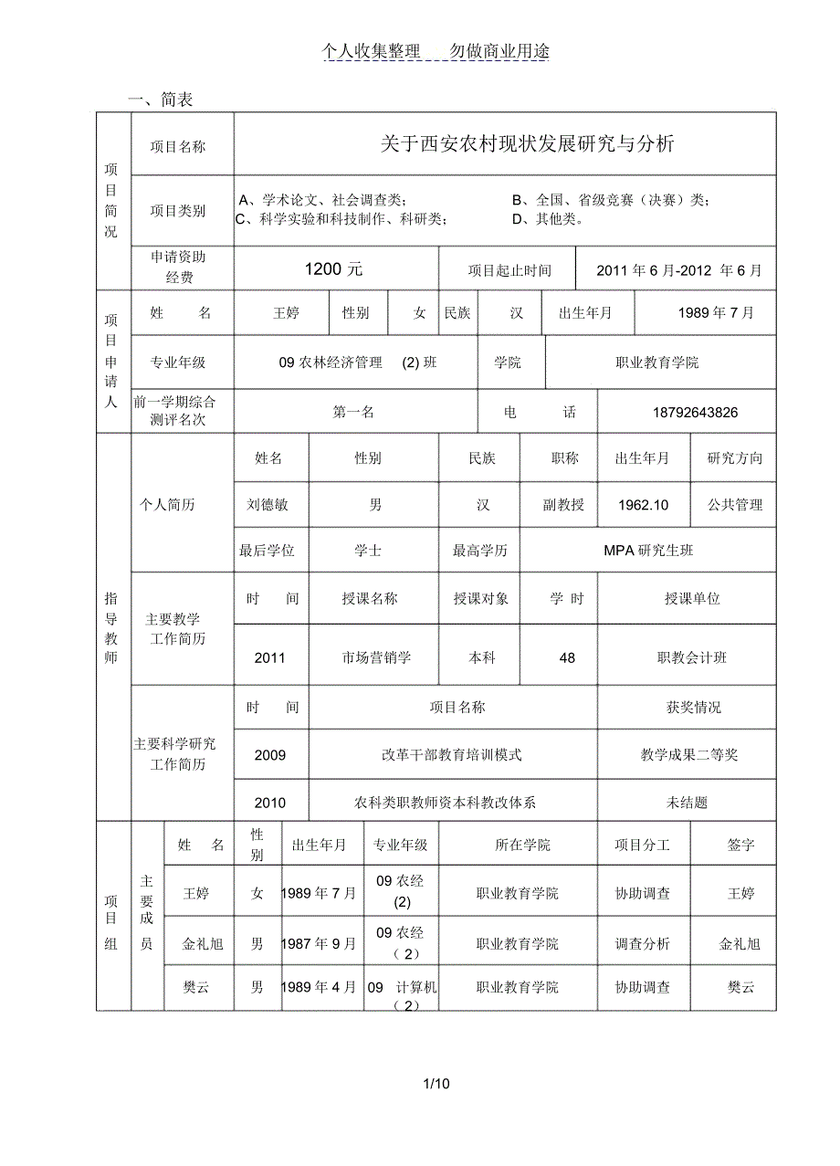 创新性实验计划项目申报书_第2页