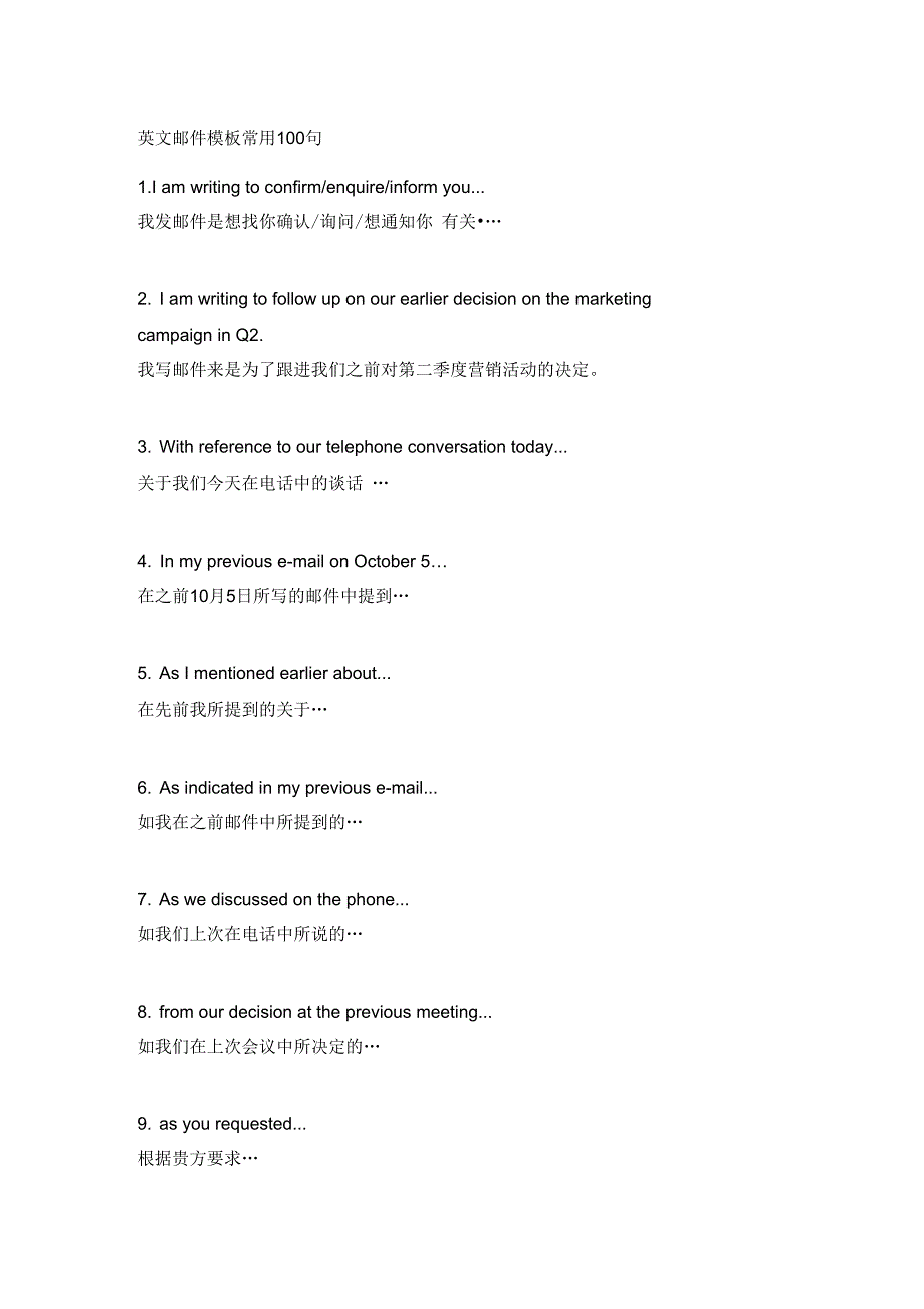 英文邮件模板常用100句_第1页