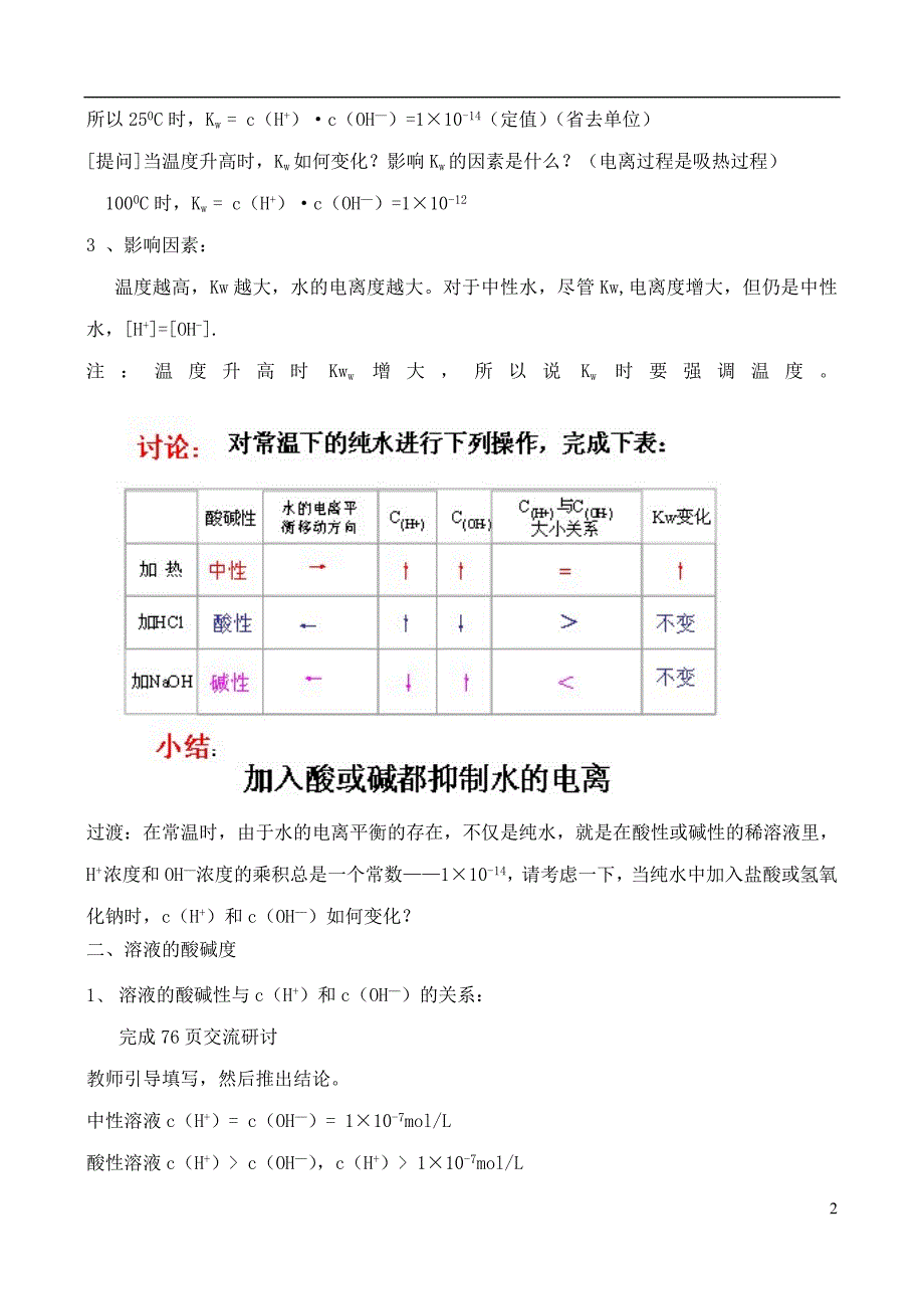 高中化学 3.1水溶液教案 鲁教版选修4.doc_第2页