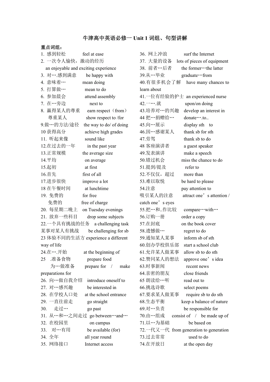 必修一Unit_1词组及句型.doc_第1页