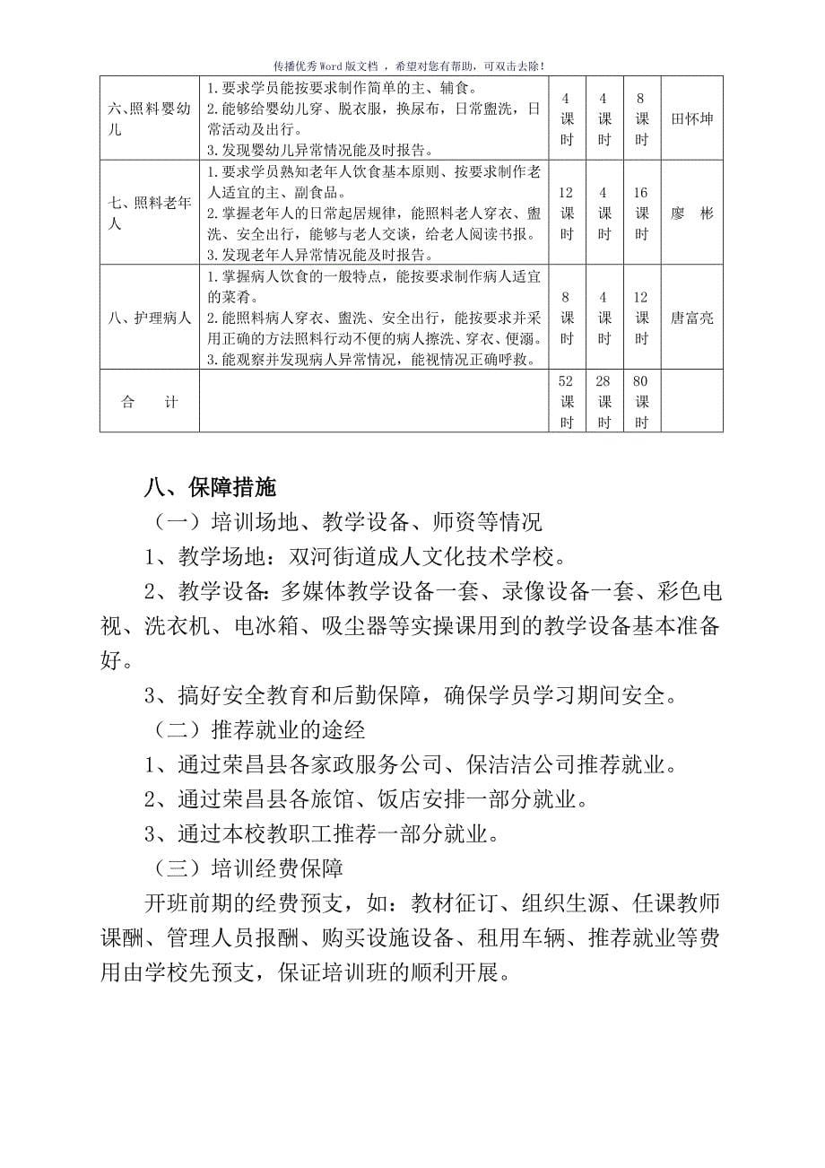 家政服务员培训班教学计划Word版_第5页