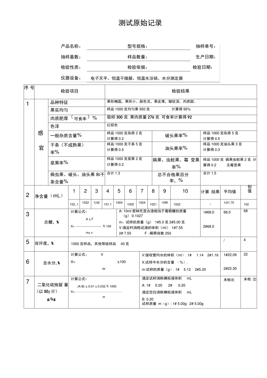 干制红枣检验报告及检测原始记录_第3页