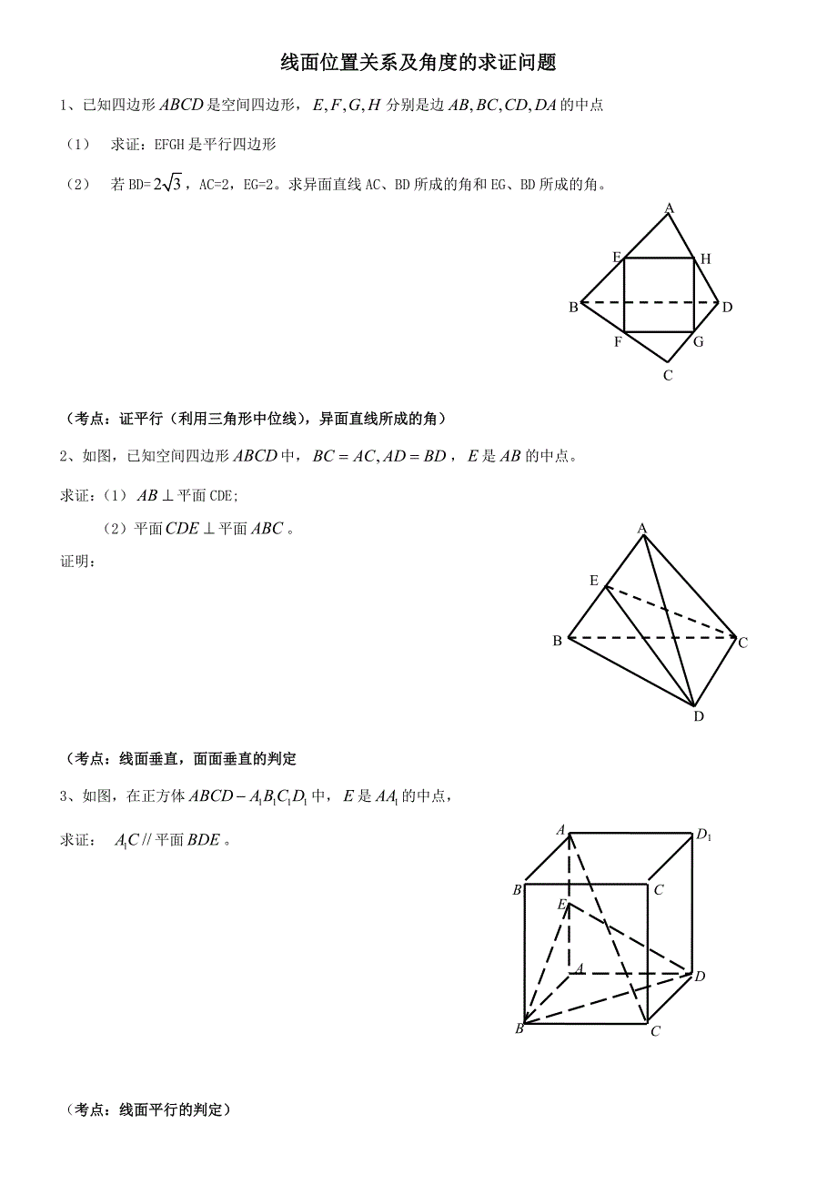 高二同步学讲义_高中数学立体几何常考证明题汇总.doc_第1页