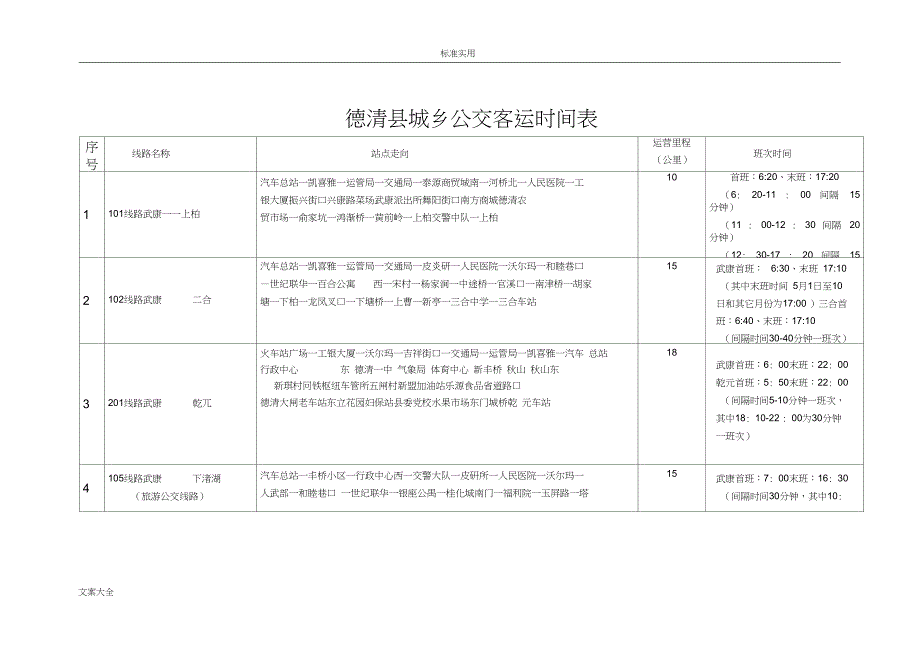 德清县城乡公交客运时间表_第1页