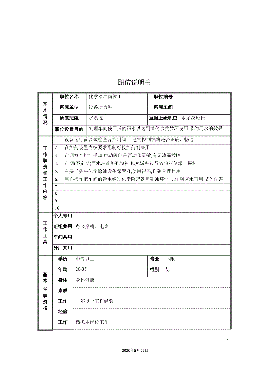 轧钢厂设备动力科水系统化学除油岗位工职位说明书.doc_第2页