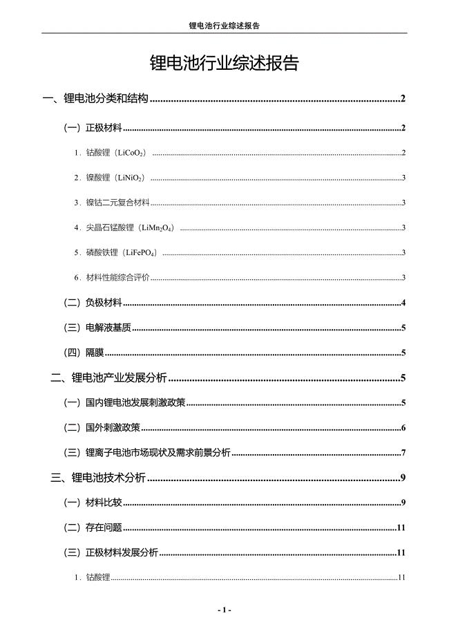 锂电池行业 综述报告