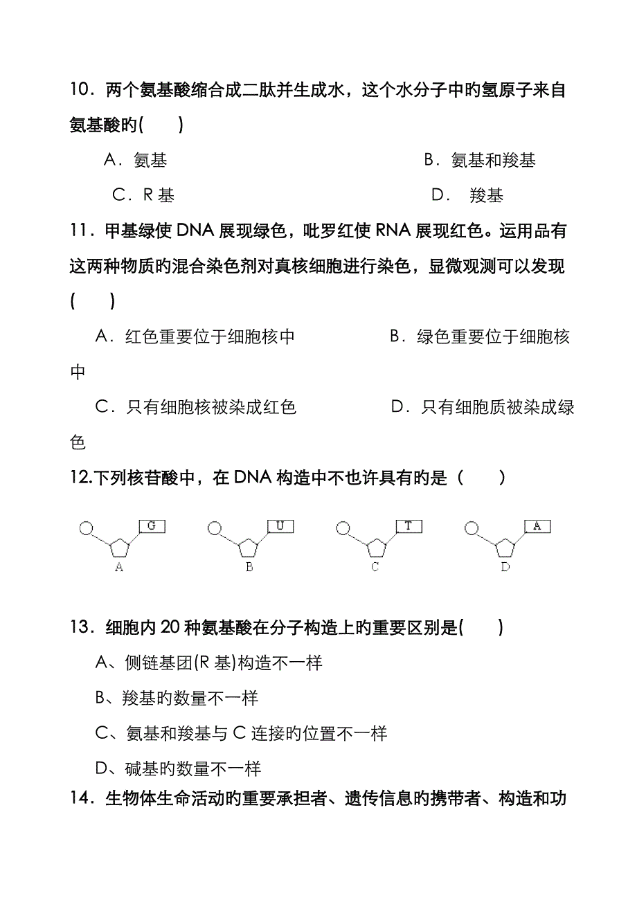 —第一学期高一生物期中考试试题_第3页