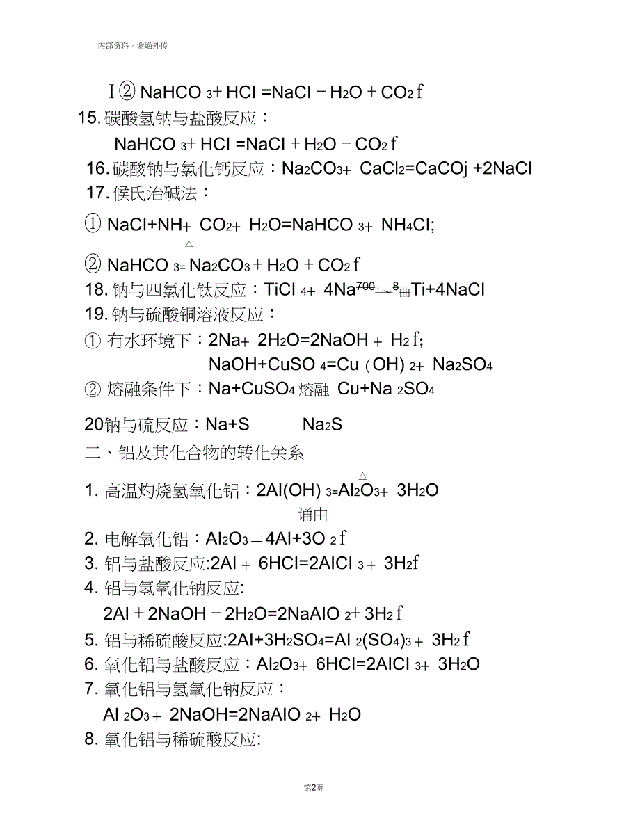 (完整word版)高中化学必修1化学方程式总结,推荐文档_第2页