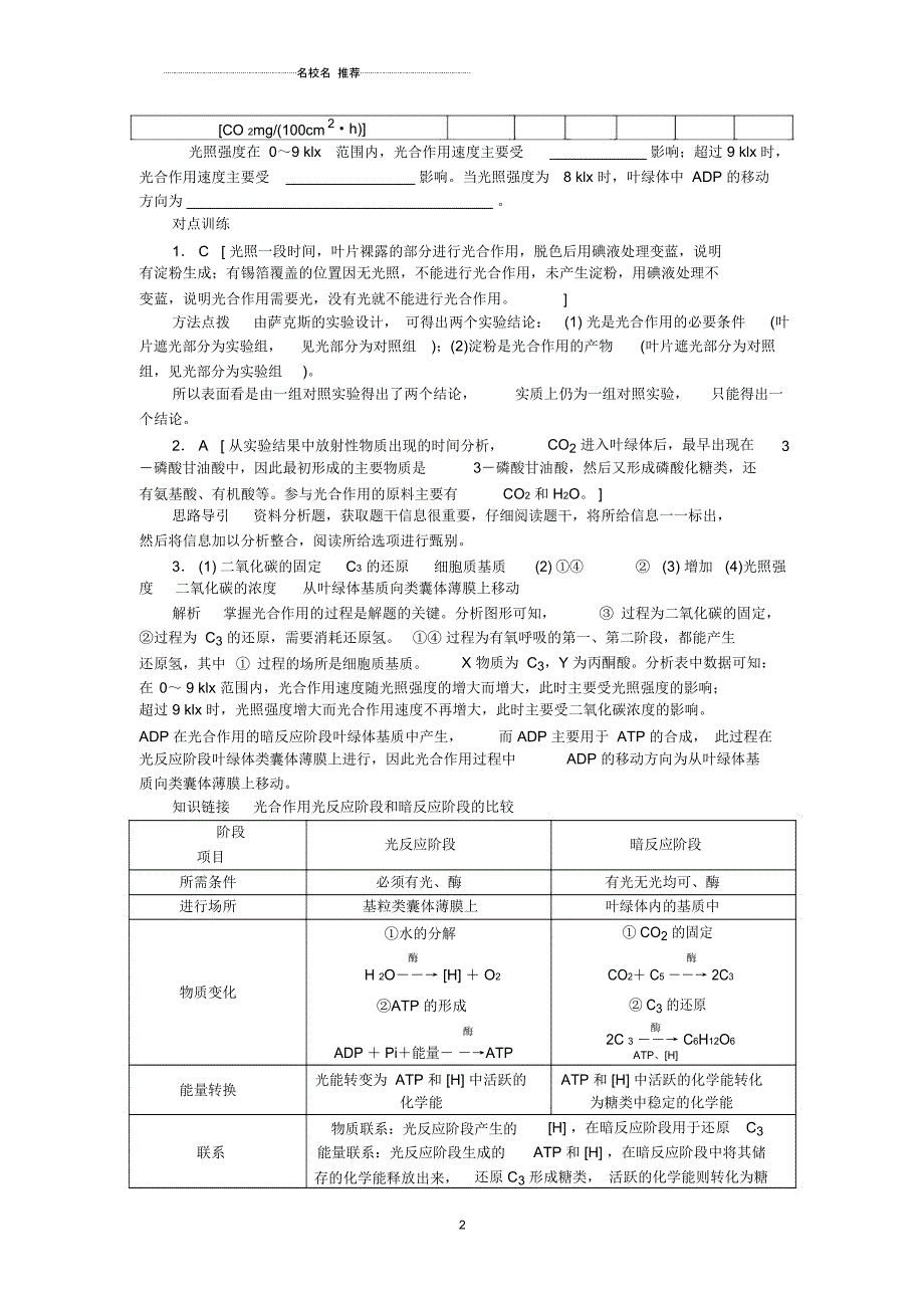 高中生物5.4能量之源光与光合作用第2课时光合作用的探究历程和光合作用过程同步训练人教版必修一_第2页