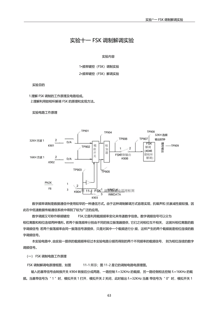 通信原理试验11FSK调制解调试验_第1页