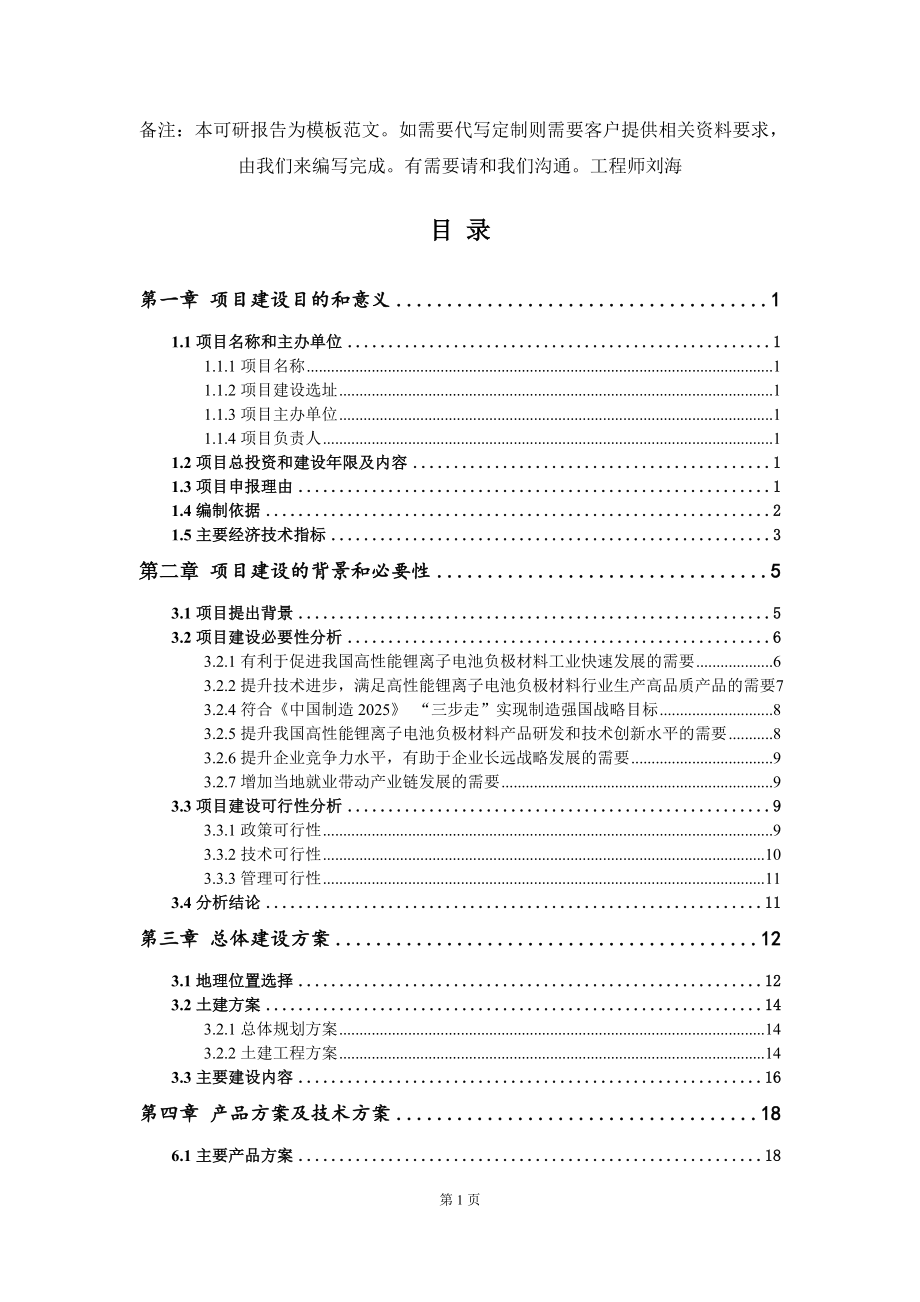 高性能锂离子电池负极材料项目建议书写作模板_第2页