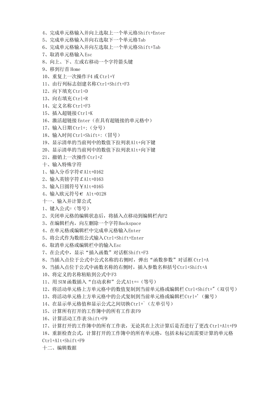 Excel表格中常用快捷键大全_第3页