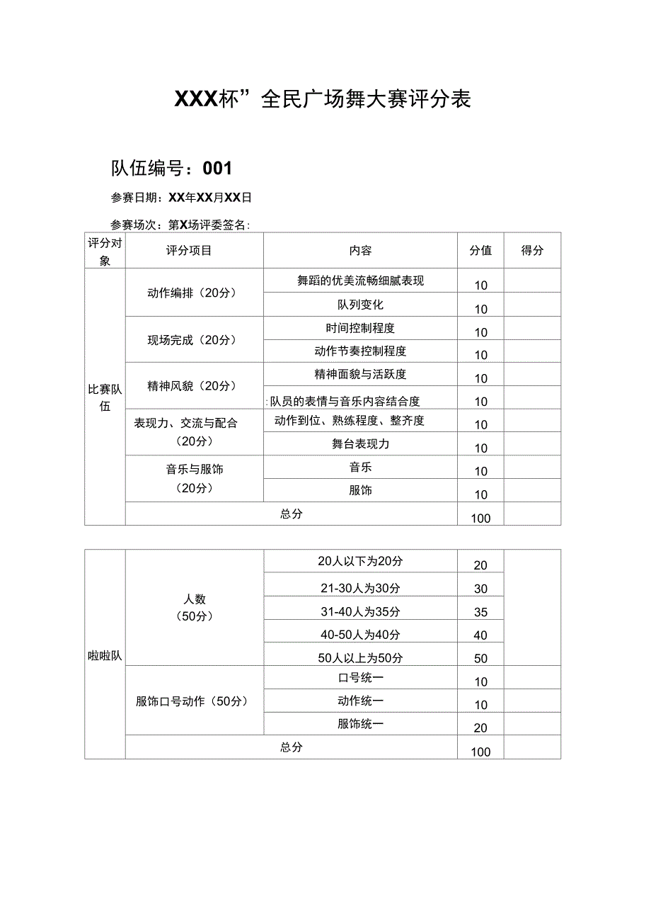 广场舞比赛评分表_第1页