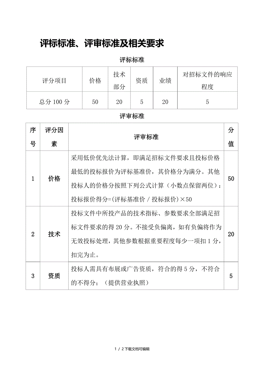 评标标准、评审标准及相关要求_第1页