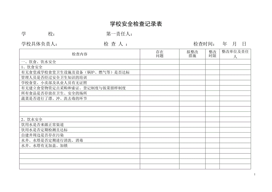 学校安全检查记录表_第1页