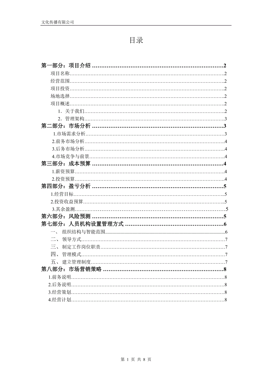 文化传播公司商业计划书.doc_第1页