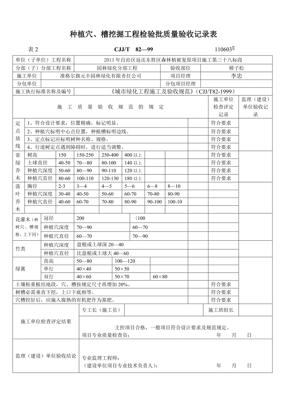 绿化(方面)检验批质量验收记录表格_第3页