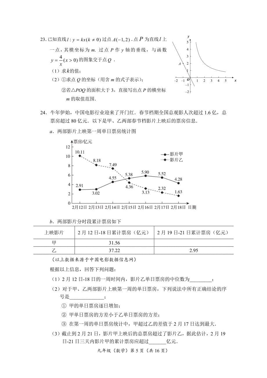 2020-2021北京市海淀区九年级下学期数学期中试卷及答案_第5页