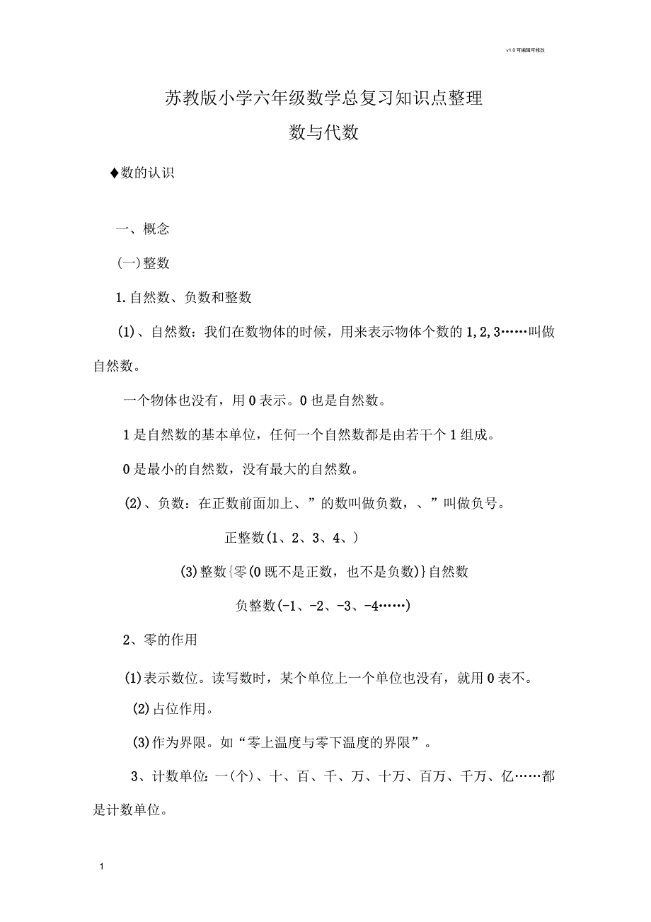 苏教版小学六年级总复习知识点整理_第1页