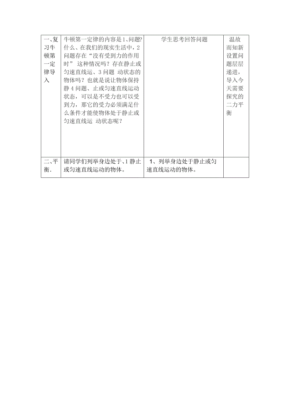 人教版八年级物理下册第八章第二节二力平衡课程教学设计_第2页